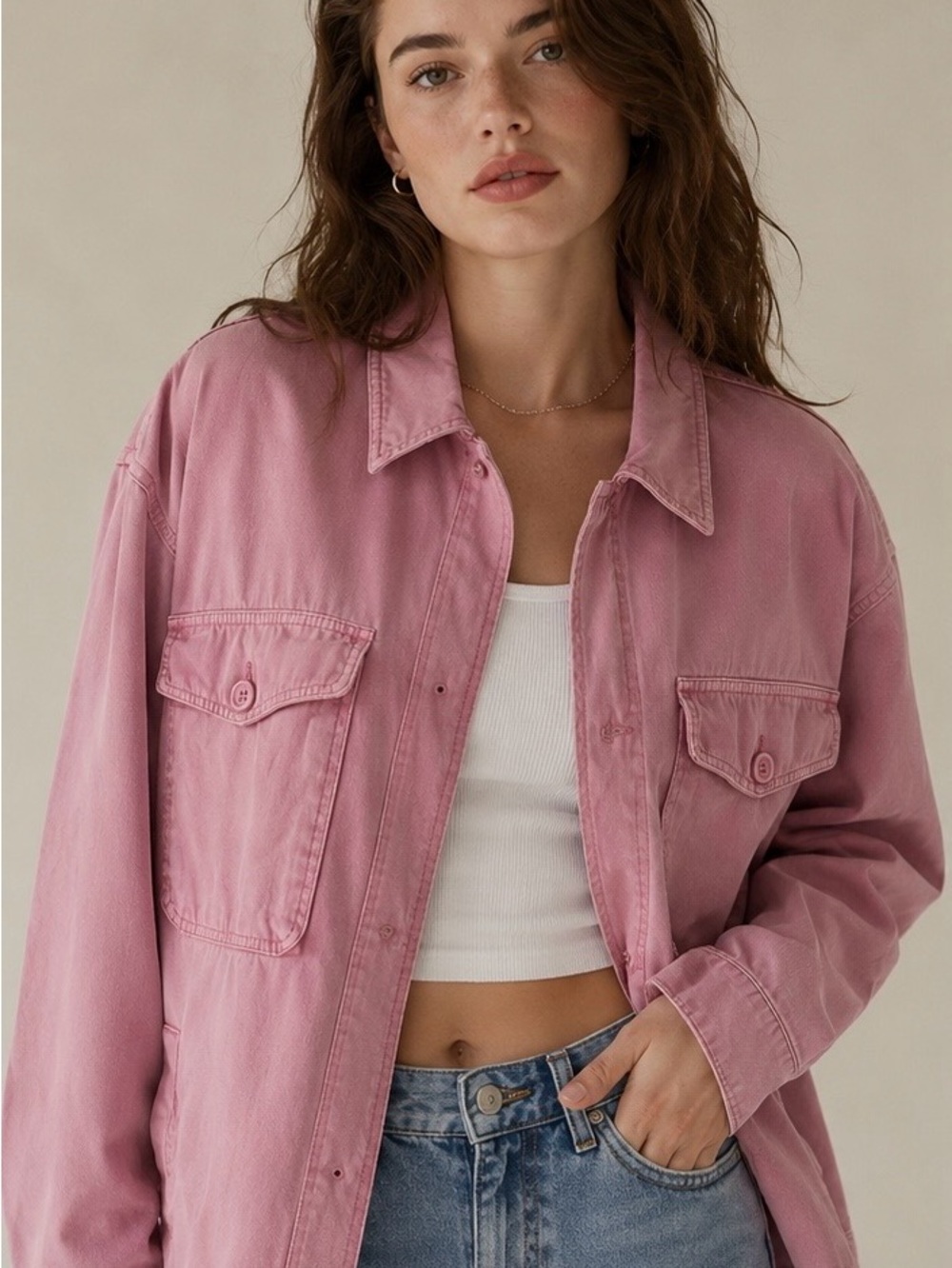 Soft Pink Oversized Jean Jacket for Women